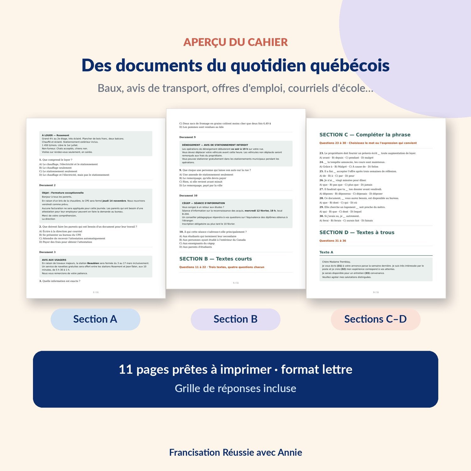 Compréhension écrite TEF Canada