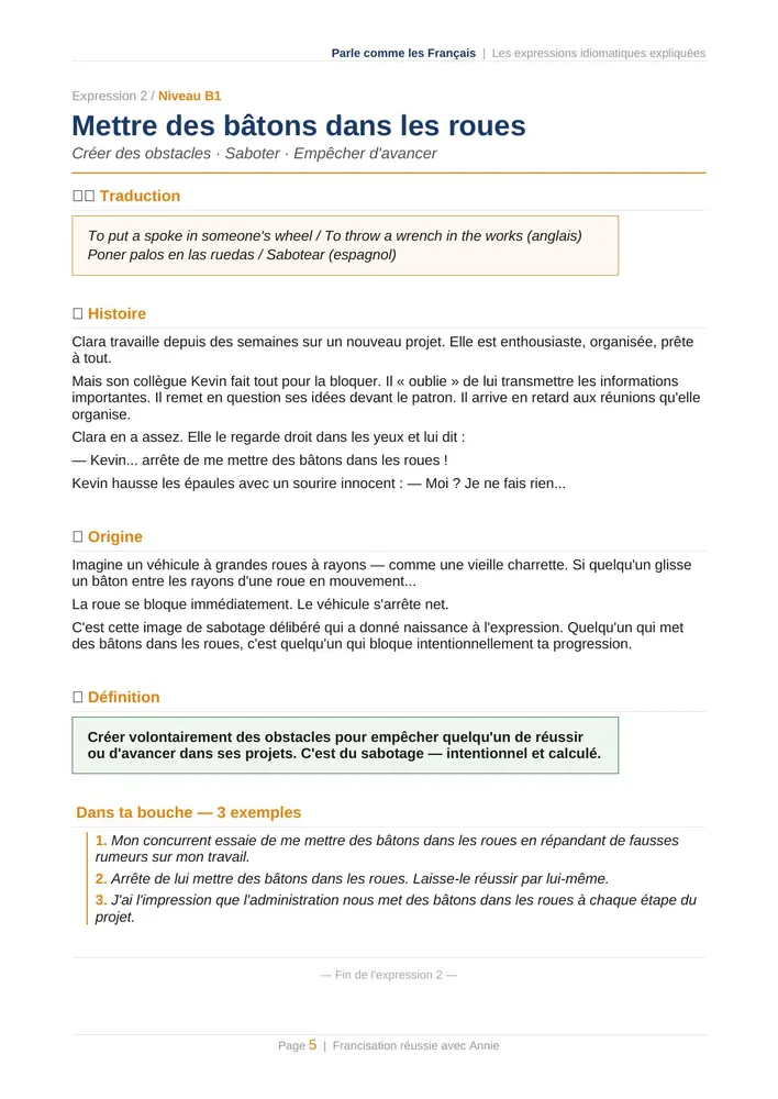 Aperçu du Tome 1 : page d’exercice des expressions françaises
