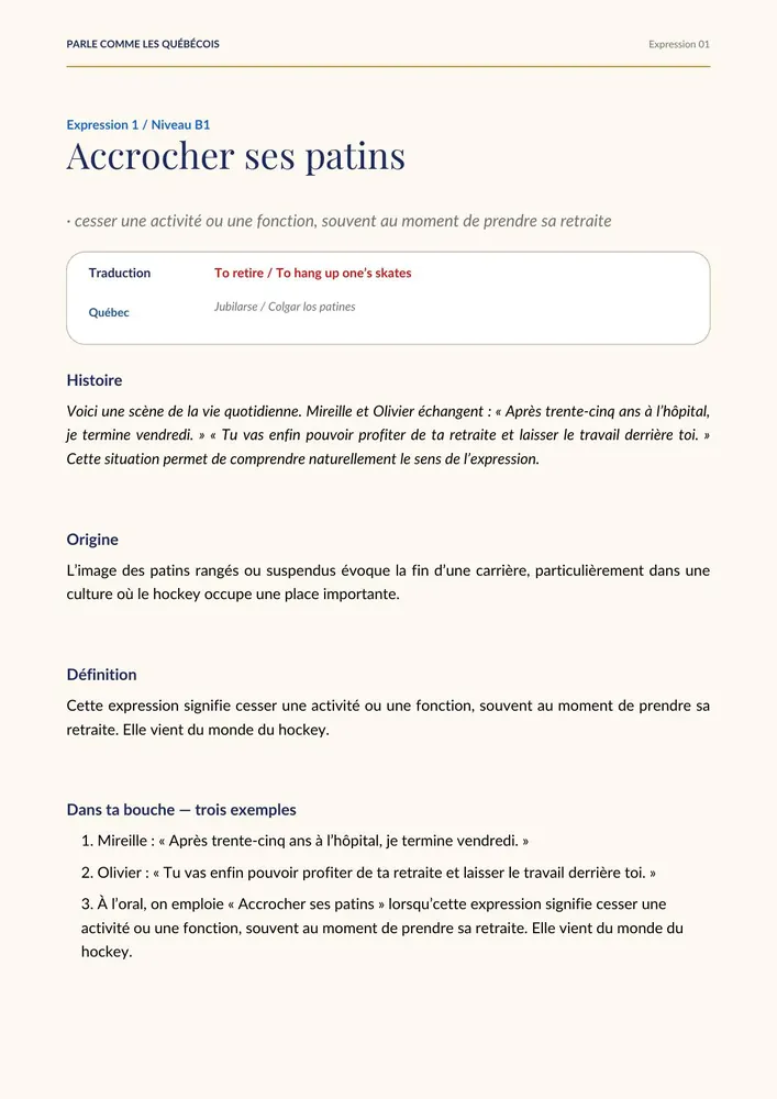 Aperçu du Tome 2 : expression Accrocher ses patins, niveau B1